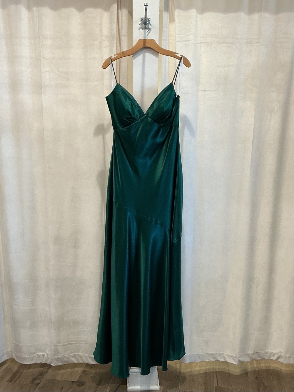 Christina Wu Emerald Green Satin Maxi Dress